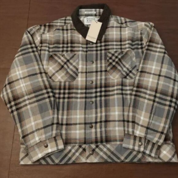 Scotch & Soda Sherpa Lined Plaid Flannel Jacket Tan Brown Mocha Men's Size XL - Picture 1 of 6